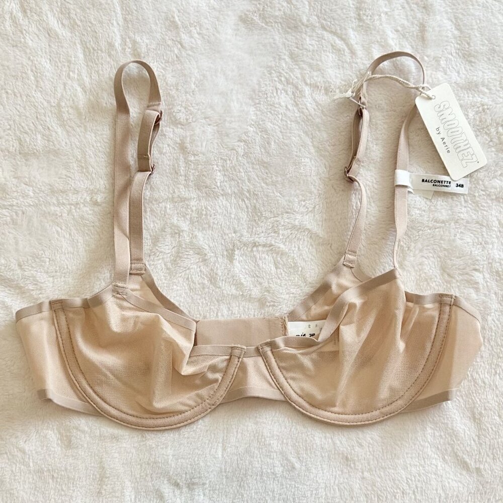 NWT Smoothez by Aerie Nude/Cream Mesh Unlined Balconette Bra - 34B